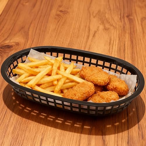 Miniatura 5 de MANCHAP Paquete de 50 cestas de plástico de 10.6 x 7 pulgadas para servir comida rápida, cesta ovalada de plástico para servir alimentos para pan,