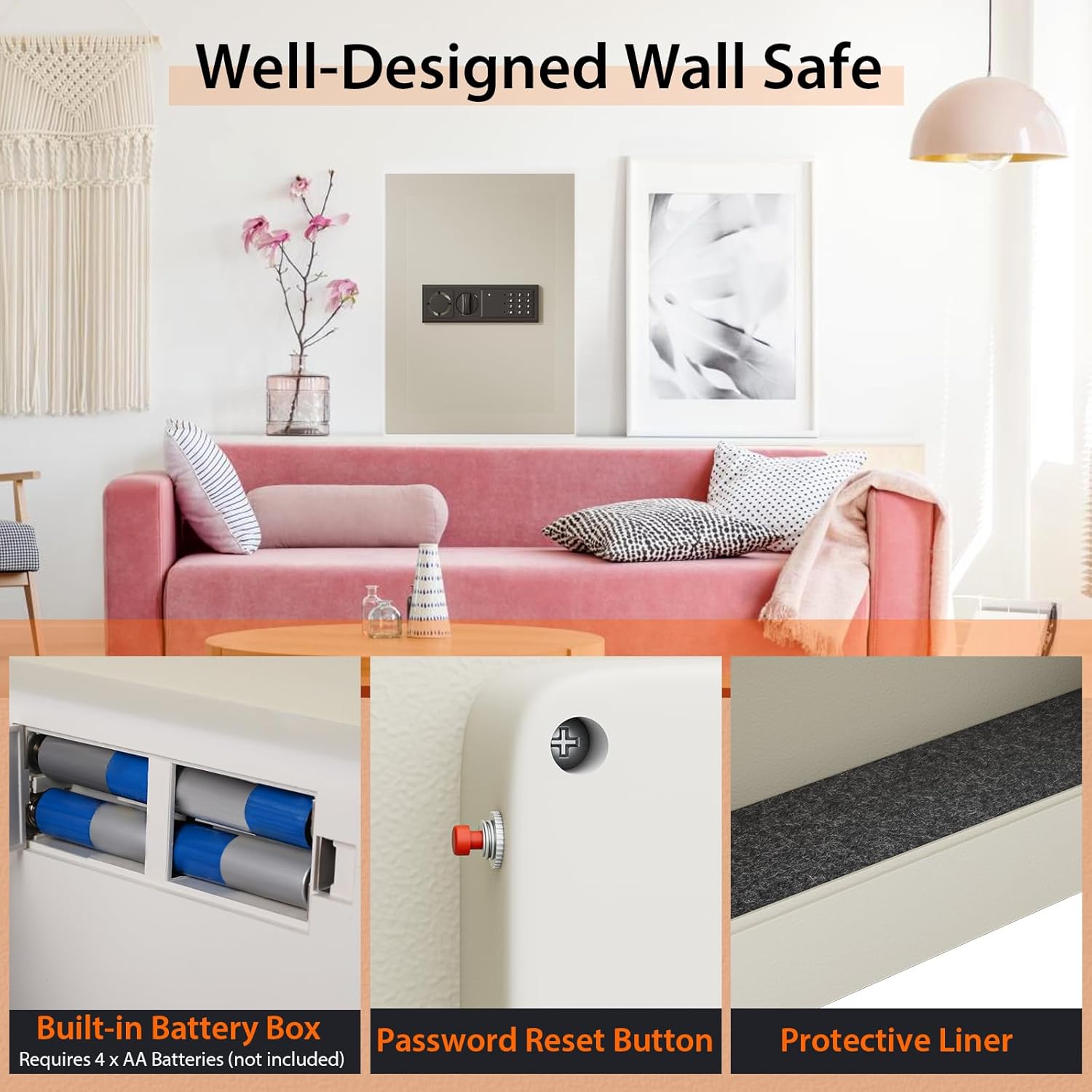 Giantex Electronic Wall Hidden Safe Security Box, Built-In Wall Electronic Flat Security Safety Cabinet (White)