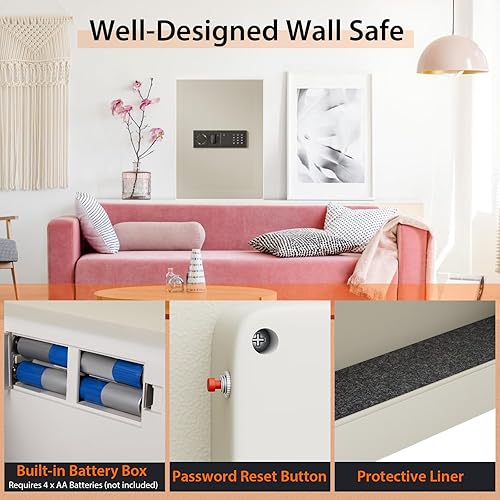 Miniatura 4 de Giantex Caja de seguridad oculta de pared electrónica, Gabinete de seguridad plano electrónico de pared incorporado (blanco)