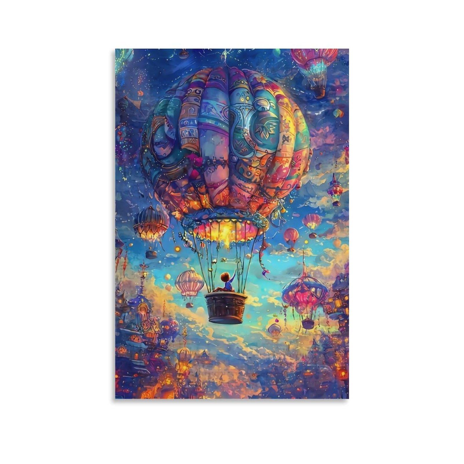 DHBANEIOK Fantasy Balloon Flight Poster Artwork Giclee Canvas Prints Modern Wall Art Picture Wall Hanging for Bathroom Wall Decor 16x24inch(40x60cm)