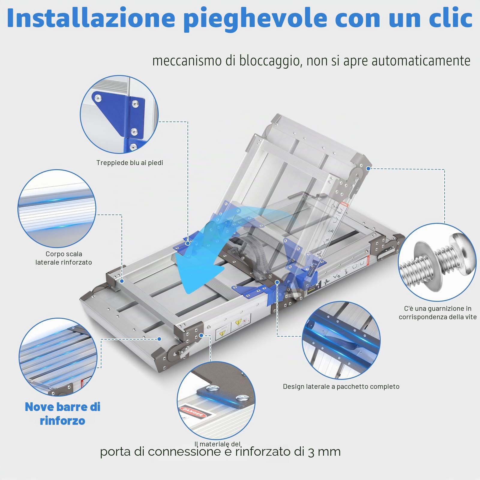 Piattaforma di lavoro in alluminio migliorata, pieghevole fino a 362 kg, piattaforma di lavoro, scala a gradini regolabile in alluminio, scala con piattaforma con serrature di sicurezza, pianerottolo