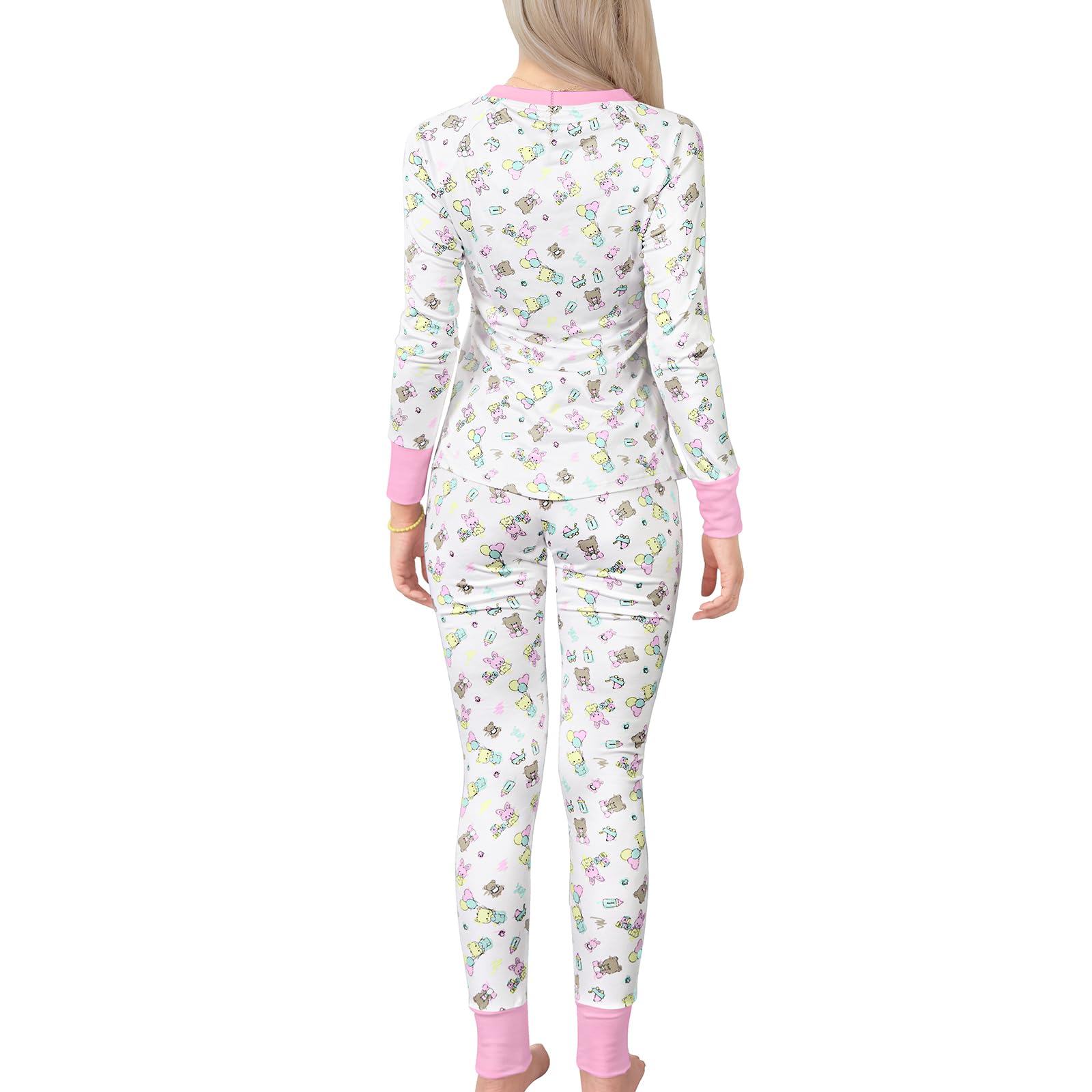 LittleForBig Dos Piezas Set de Pijama de Manga Larga para Mujer - Sedoso Suave, Cómodo Elástico y Transpirable Baby Cuties Temática Ropa de Dormir Rosa XXXXL