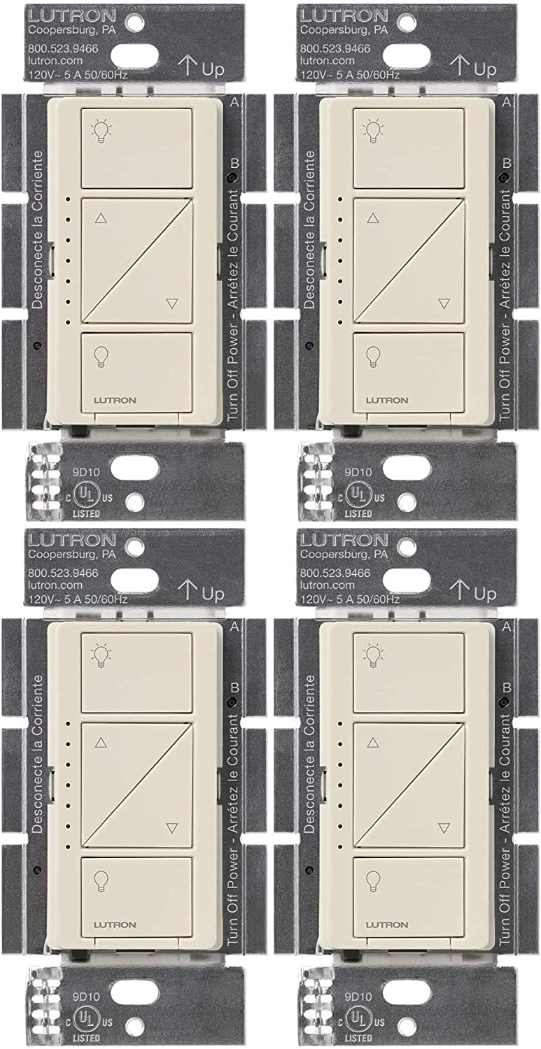 Lutron Caseta Original Smart Dimmer Switch (Lutron Smart Hub Required), for LED Lights, 150 Watt, Single-Pole/3-Way, No Neutral Required, PD-6WCL-LA, Light Almond, 4 Pack Light Almond 4 Pack Smart Dimmer