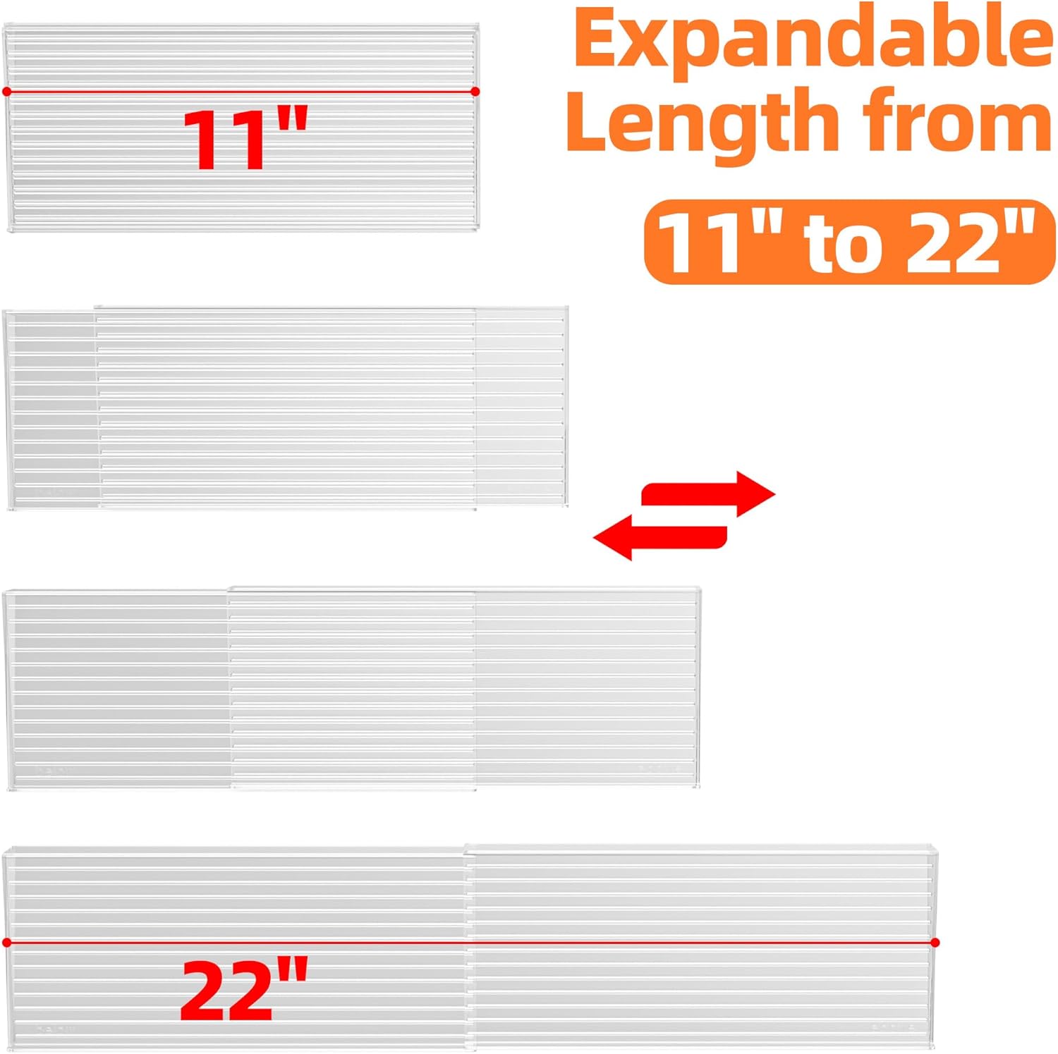 MUDEELA Clear Spice Drawer Organizer, 4 Tier- 2 Set (8 Packs) Spice Rack for Drawer, Expandable From 11" to 22" Kitchen Seasoning Organizers and Storage for Drawer (Jars not included) - Image 3