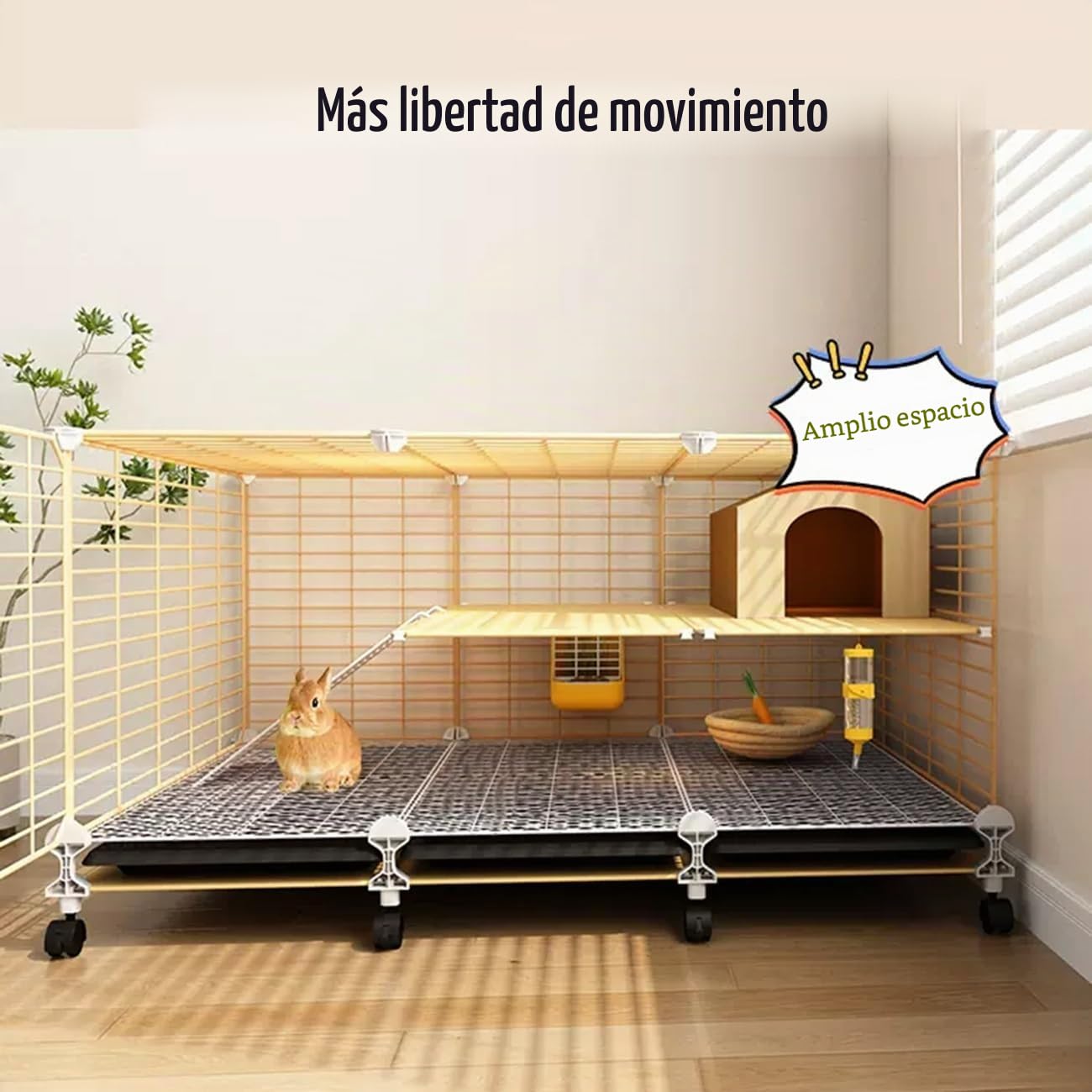 Jaula para Conejos, Jaula para Cobayas, Jaulas Metálicas para Animales Pequeños para Cobayas, Conejos, Fácil de Limpiar, Ruedas con Cerradura de Seguridad(105 * 35 * 53cm)