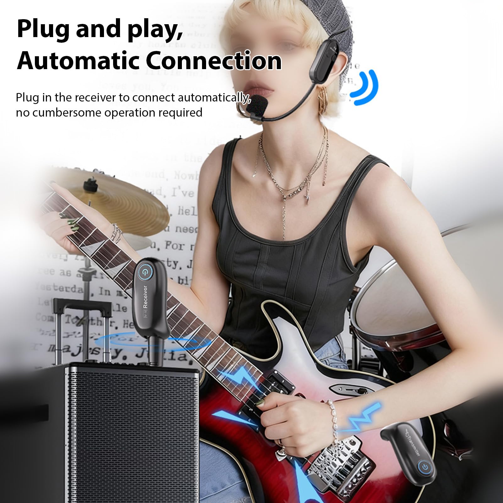 Drahtloses 2.4G Gitarren-Mikrofon-Set mit Headset
