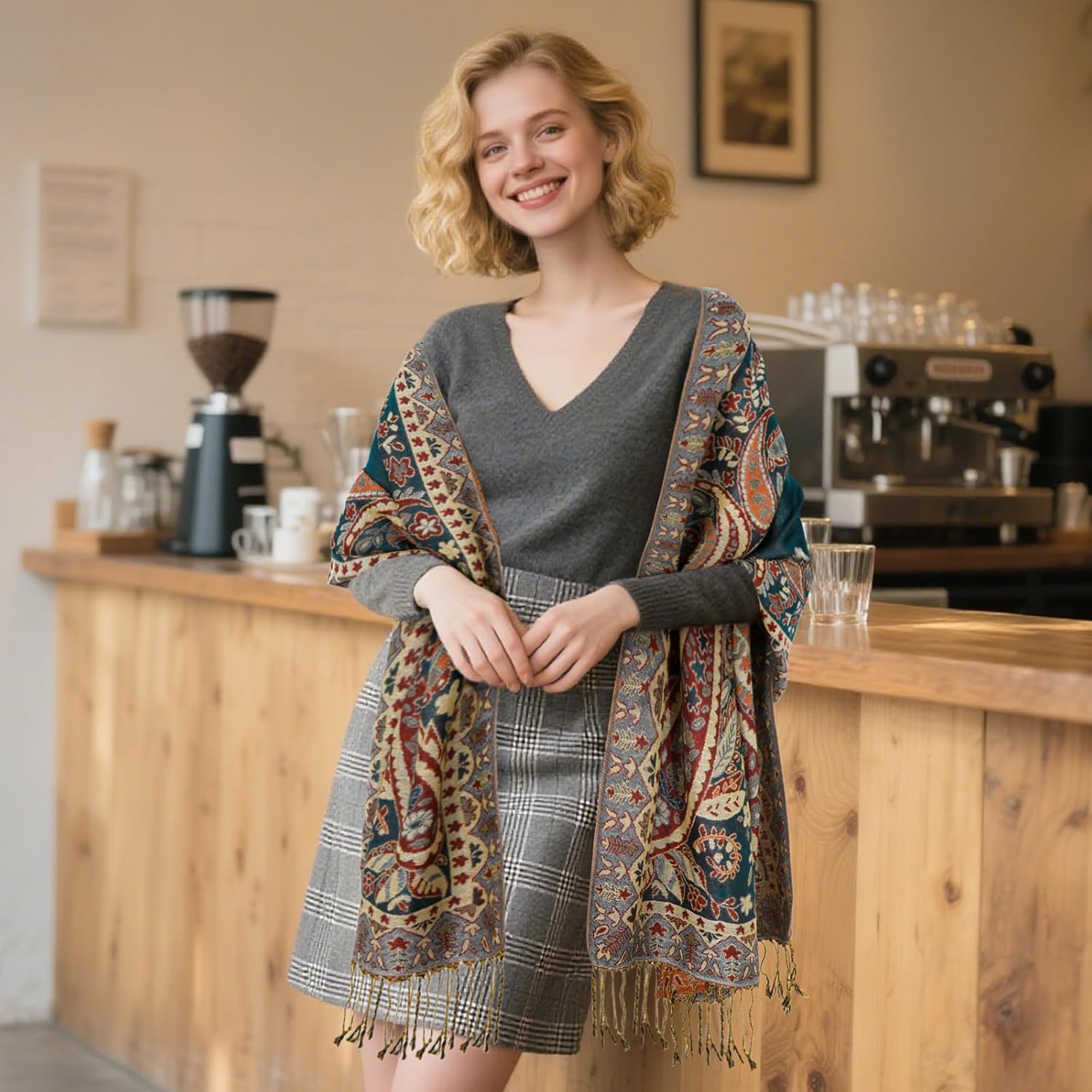 E-Clover Pashmina Shawl Wraps for Women Evening Dresses Elegant Soft Rave Scarf Festival Reversible Men Scarves - Image 5