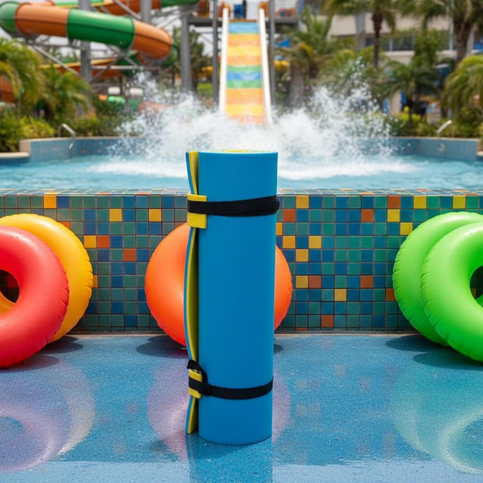 Tappetino Galleggiante Piscina Materassino Acqua Schiuma XPE Cuscino Flottante Singolo Letto Doppio Strato Adatto per Nuoto Parchi Acquatici, Giallo Blu