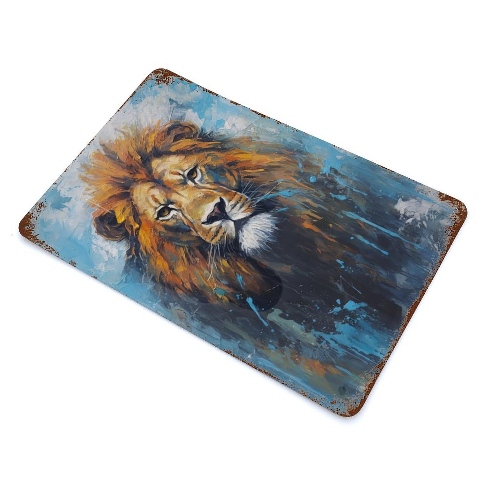 Garage Style Palette Lion Painting Rusty Metal Tin Sign 11.8"x7.9", Farmhouse Wall Decor for Bar And Workshop