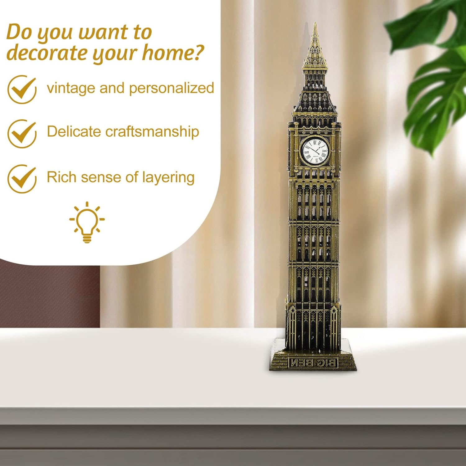 HOMSFOU Big Ben Model 7.08In Metal London Building Ornament Decorative Architectural Sculpture for Home D Cor Tabletop Display and London Souvenirs