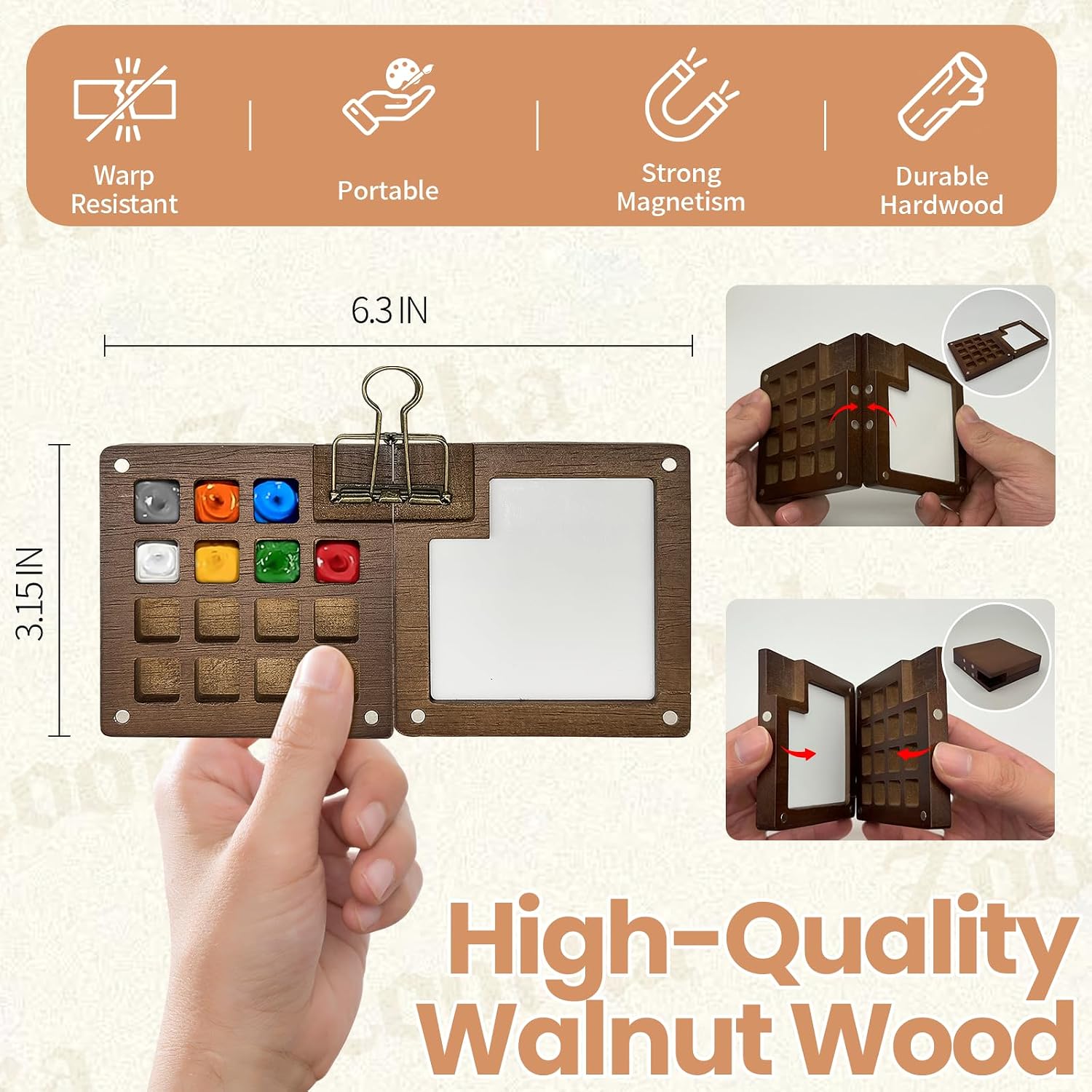 Mini Watercolor Travel Set, All-in-One 9 Essentials with Crossbody Bag, 15-Well Walnut Palette, 12 Colors, Brush, Sketchbook, Cup, Spray Bottle & Sponge, Perfect for Art Lovers, Beginners and Gifts