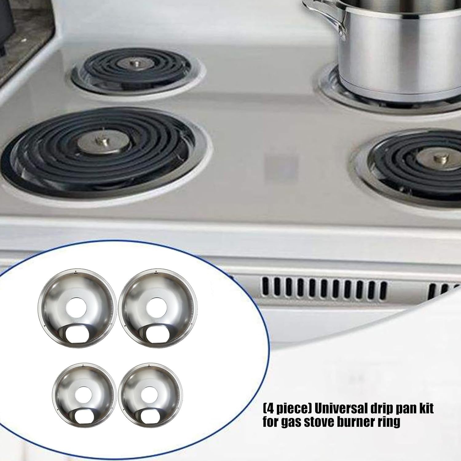 Pack of 4 Universally Stove Burners Rings Drip Tray Set Compatible for Multiple Models Metal Texture Easy to