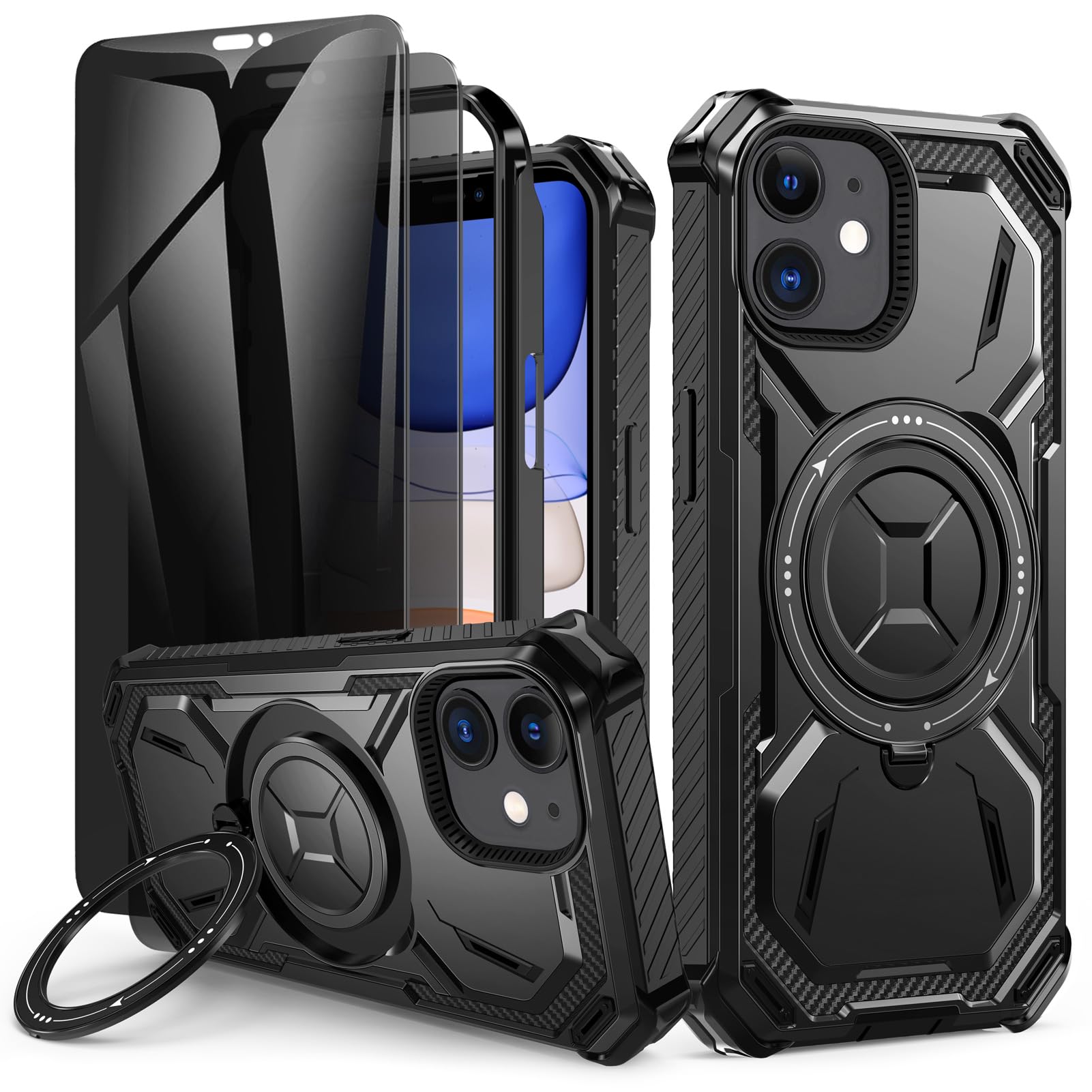 Coque iPhone 11 Lanhiem antichoc noire avec protège-écran espion