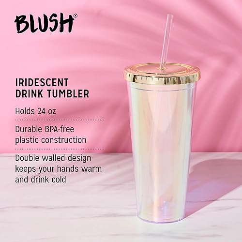 Miniatura 2 de Blush Lindo vaso iridiscente para bebida, reutilizable, a prueba de fugas, para viajes, plástico transparente, delgado, taza de café helado con