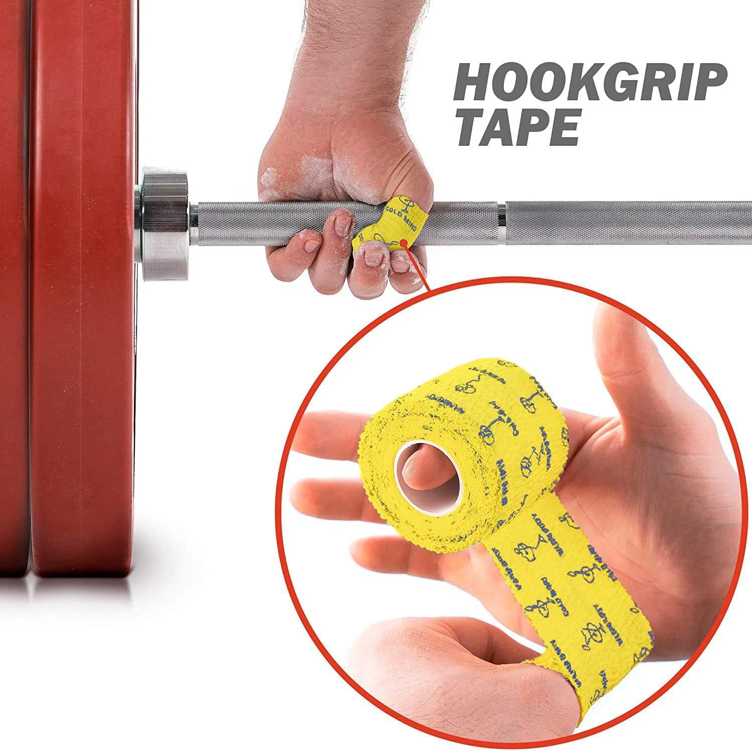 WARM BODY COLD MIND 1.85" Weightlifting Thumb Tape - Hook Grip Tape for Powerlifting, Cross Training, Gym Tape, Workout, Weight Lifting Tape, Athletic Finger Wrap (Yellow 3 Rolls) image 2
