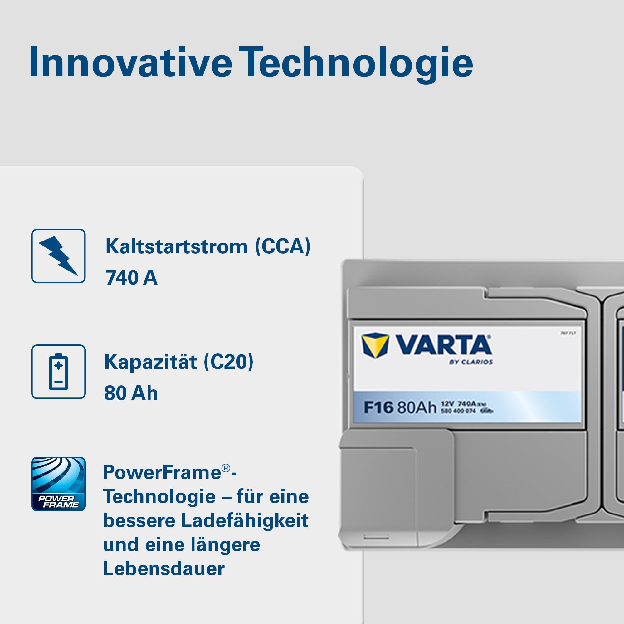 VARTA Automotive DYNAMIC SLI (F16) 12V 80Ah 740A - Nassbatterie KFZ mit Standardausstattung & ohne Start-Stopp System - Starterbatterie für einfachen Energiebedarf - Bleisäurebatterie wartungsfrei | Starterbatterie Standardausstattung & ohne Start-Stopp S