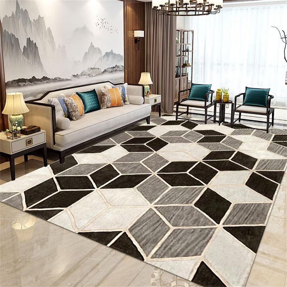 Moquette de chambre 90x180cm tapis de salon noir géométrique moderne lavable