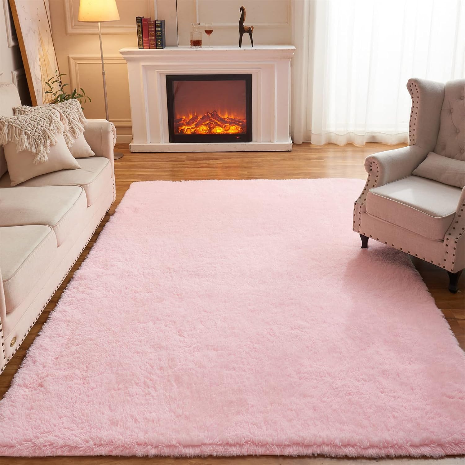 Alfombras Grandes, mullidas y de Pelo Largo para Sala de Estar, 2.74 x 3.66 Metros, Color Rosa, Modernas y afelpadas, Ideales para la habitación de niños y niñas, Sala de Juegos y Cuarto Infantil.
