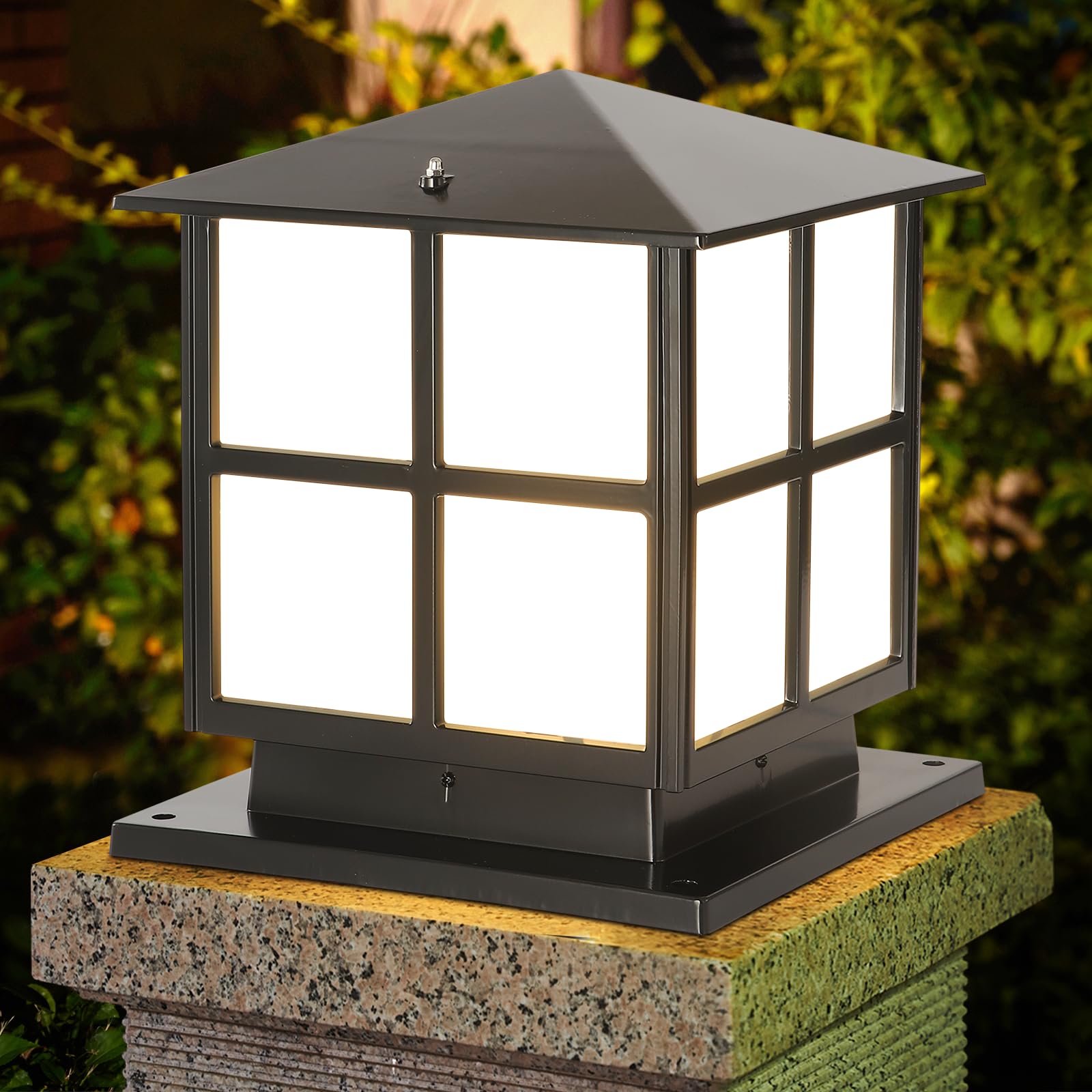 Outdoor Post Caps Light Modern Glass Waterproof Lamp Post Light Fixture Exterior Landscape Pedestal Bollard Lighting Hardwired E27 Column Pillar Lamps For Outside Yard Pathway Garden Mailbox Pier Lamp