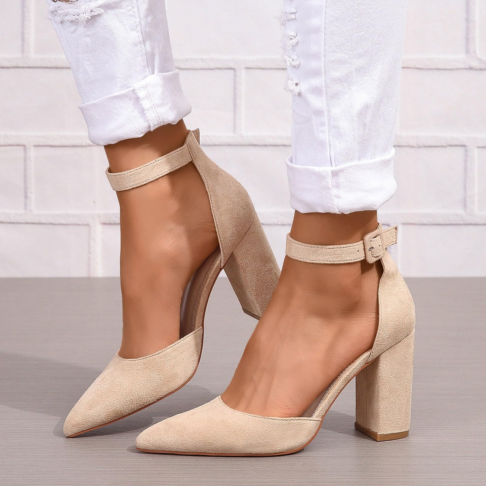 Generico Scarpe da donna Sandali con tacco spesso Sandali a punta alla moda Comodi casual con suola morbida (Beige, 42)