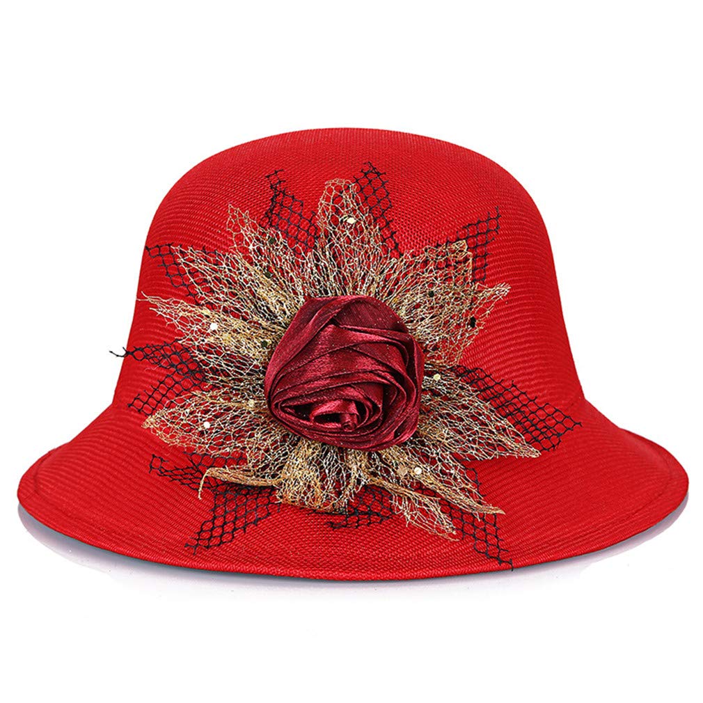 Ulalaza Vintage Cloche Bucket Hat with Flower Collapsible Felt Church Bowler Hat