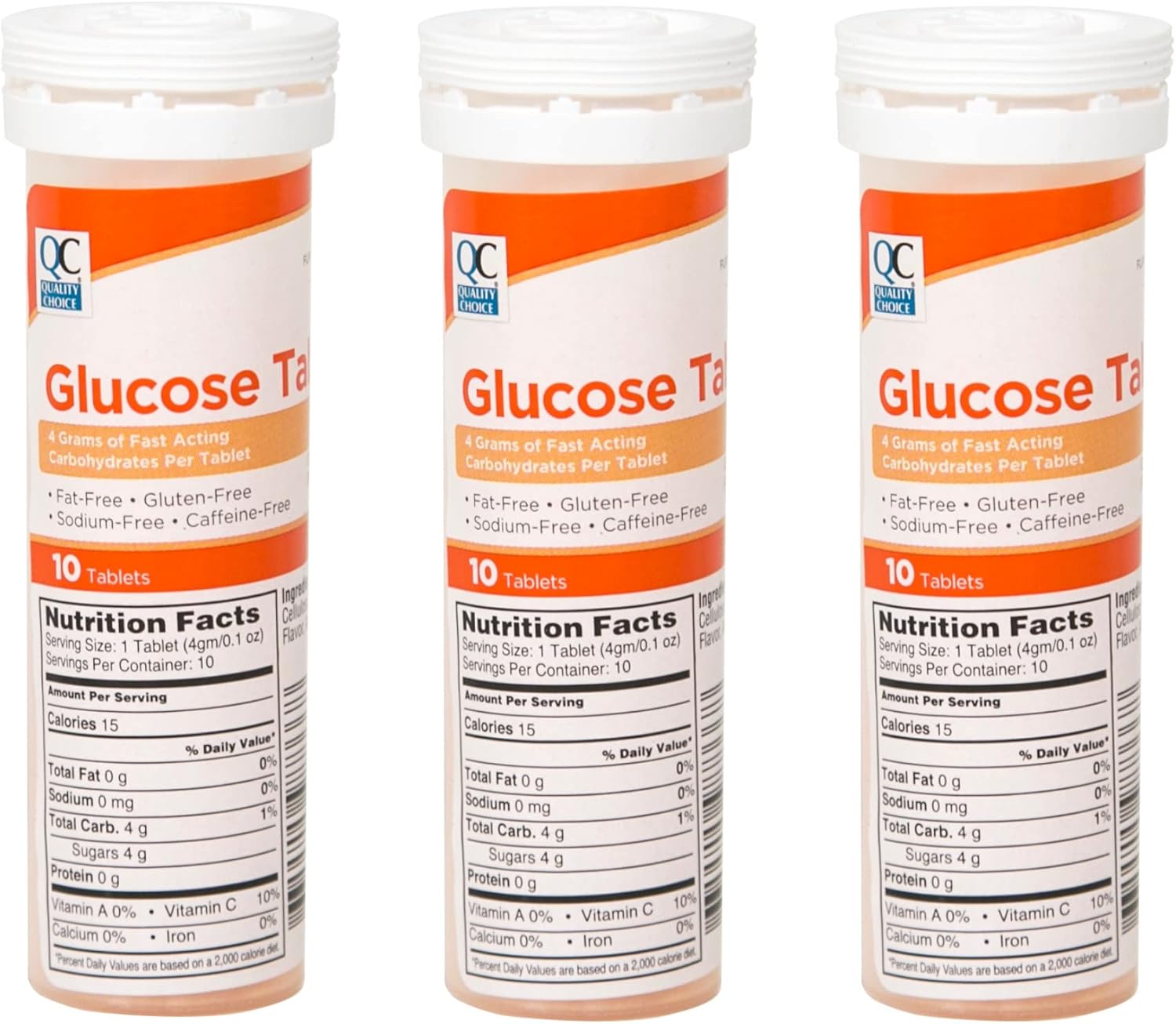 Quality Choice Fast Acting Glucose Tablets Orange Flavor 10 Count – Pack of 3