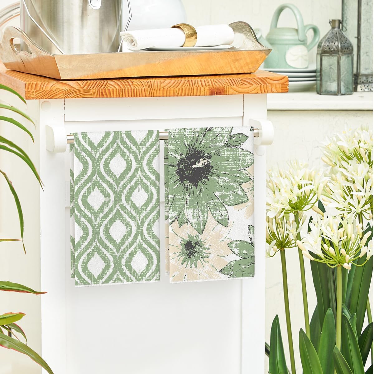 Artoid Mode Green Floral Leaves Boho Kitchen Towels Dish Towels, 18x26 Inch Seasonal Spring Summer Decoration Hand Towels Set of 4 image 4