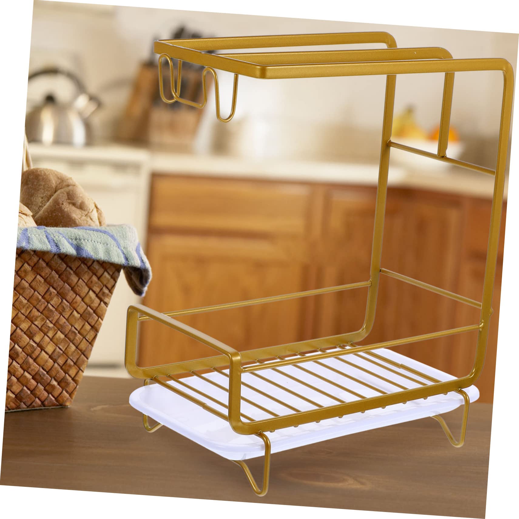 Scolapiatti sopra il lavandino, scolapiatti for lavello da cucina, 1 set, mensola portaoggetti, porta strofinacci, spugna(Gold)