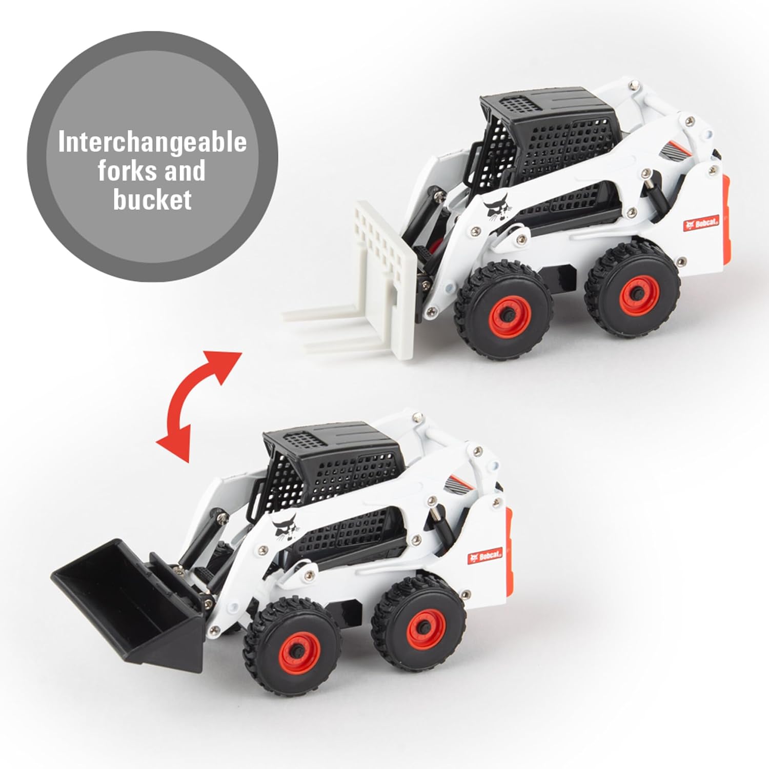 TOMY Bobcat Skid Steer Construction Toy Set – 1:32 Scale – Die Cast Skid Steer Toy - 15 Piece Playset with 3 Interchangeable Attachments – Ages 3+