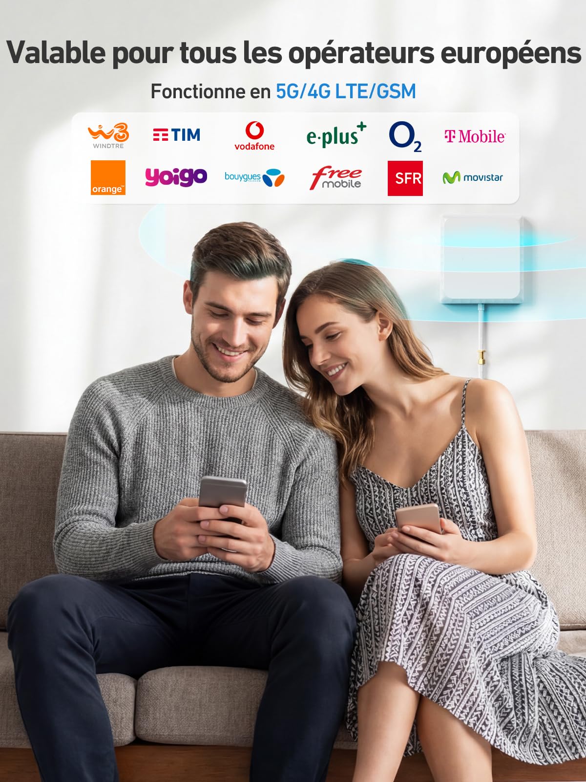 Amplificateur Reseau Mobile pour Bande 3 et 20, Amplificateur de Signal Cellulaire pour Maison Bureau, 5G 4G LTE GSM Répéteur à Gain élevé, Compatible avec Orange SFR Bouygues Telecom Free