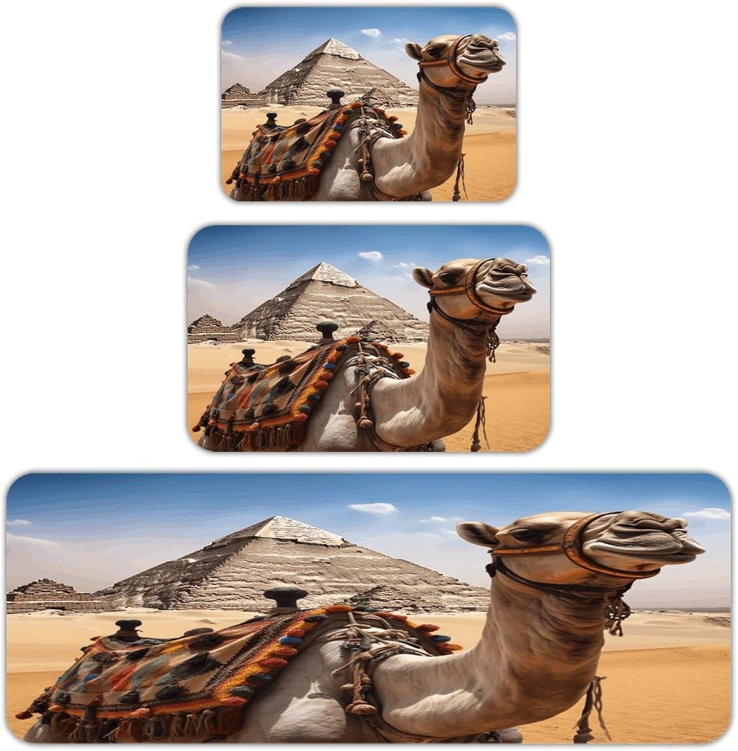 Pyramid Camel Kitchen Rugs Sets of 3 Non Slip Kitchen Mat for Floor Comfort Standing Rug and Mats Thick Cushioned Long Area Carpets for Laundry Room Entryway