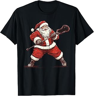 Santa Playing Lacrosse Funny Lacrosse Lax Player Christmas T-Shirt