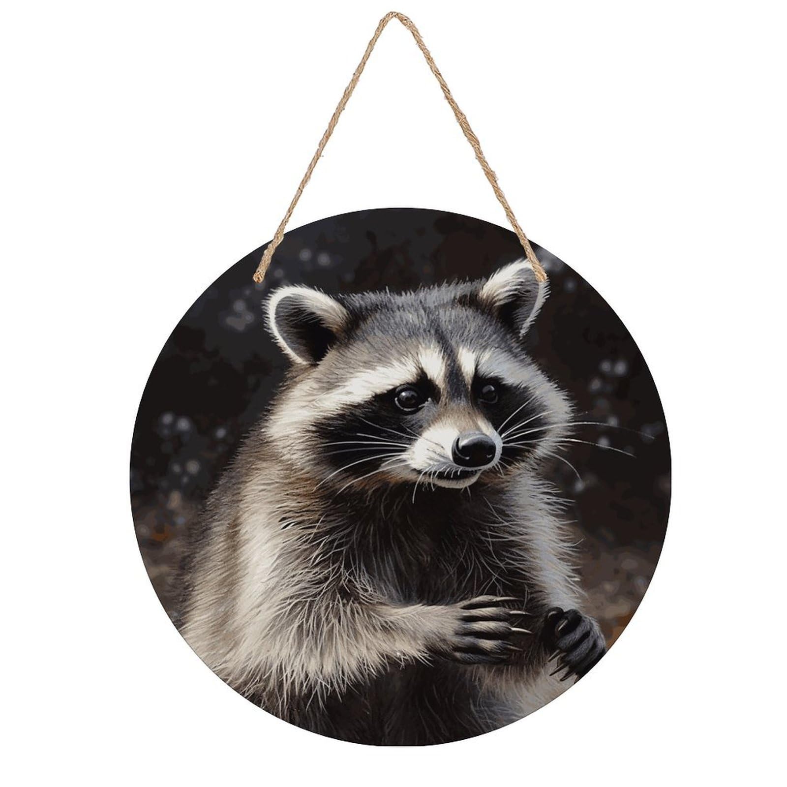 FekiLoot Raccoon Wall Art Decor Rustic Welcome Sign Round Wood Hanging Sign Decoration Wood Plaque Door Hanger Wooden Signs Wall Hanging Decor Housewarming Gift for Home Outdoor Indoor