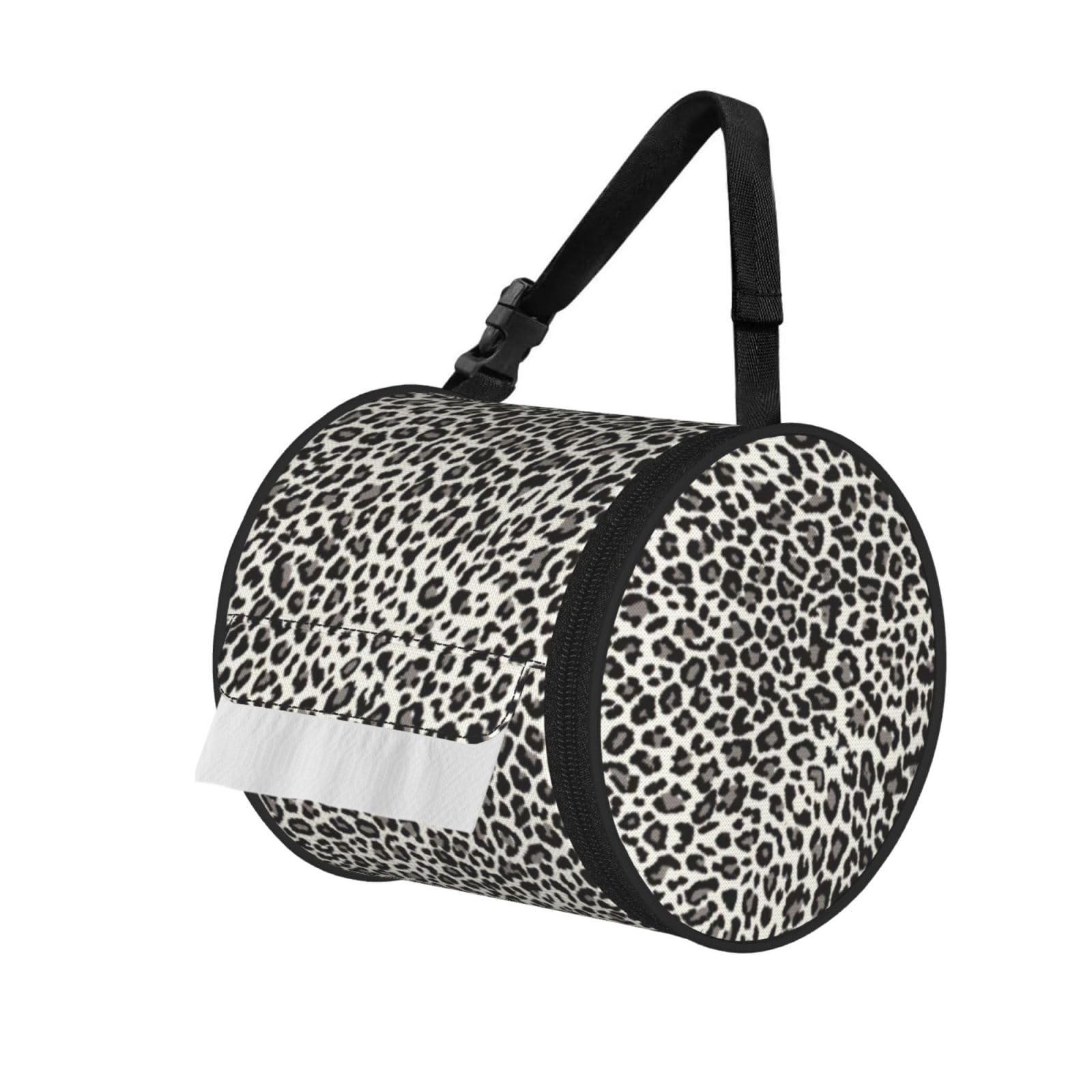 Black Leopard Print Printed Pet-Proof Toilet Roll Bag, Durable Oxford Cloth with Handle for Travel Tent Kitchen