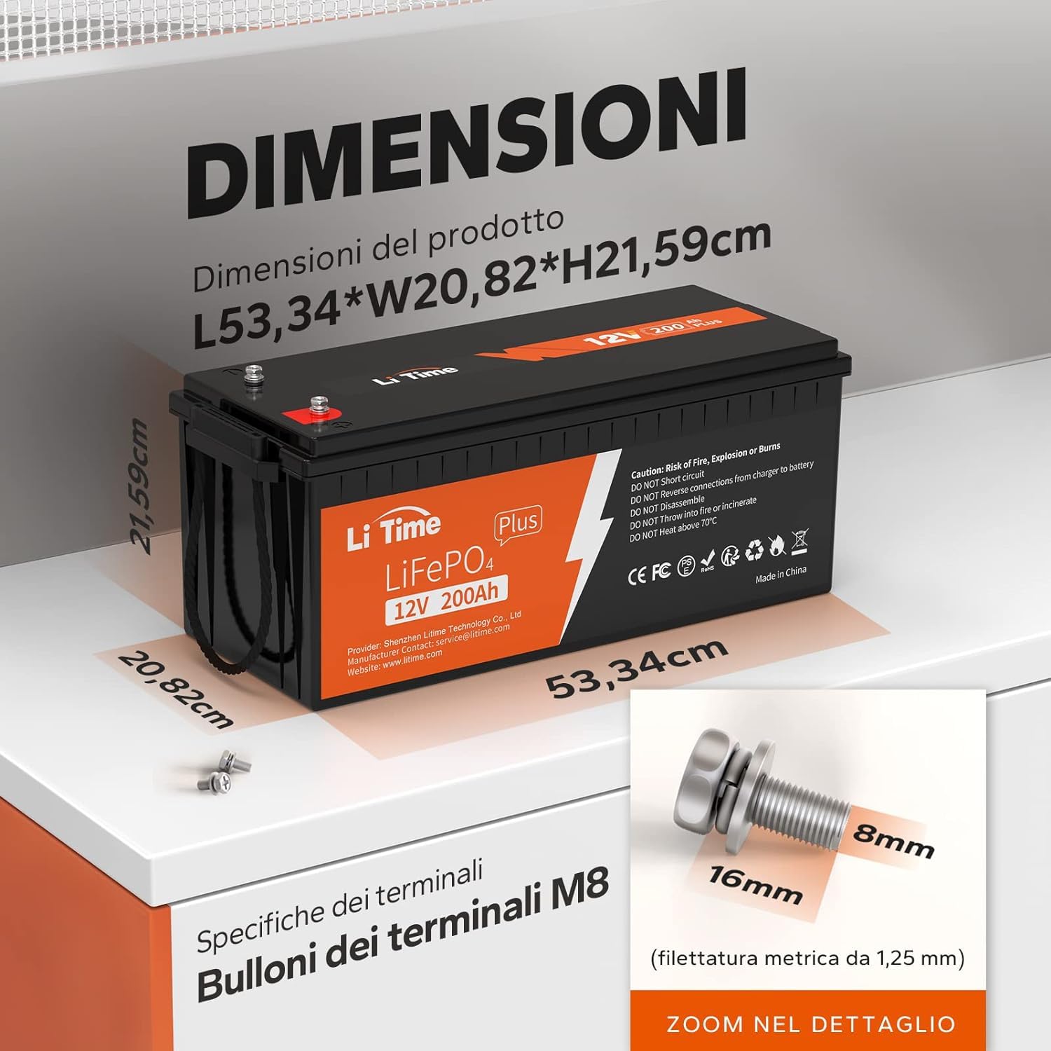 LiTime 12V 200Ah PLUS Batteria Litio, LiFePO4 Batteria Litio 12V con BMS 200A, Più Di 4000 Cicli, 10 Anni Di Durata, Batteria Lifepo4 Per Impianti Solari e Accumulo Di Energia Domestico