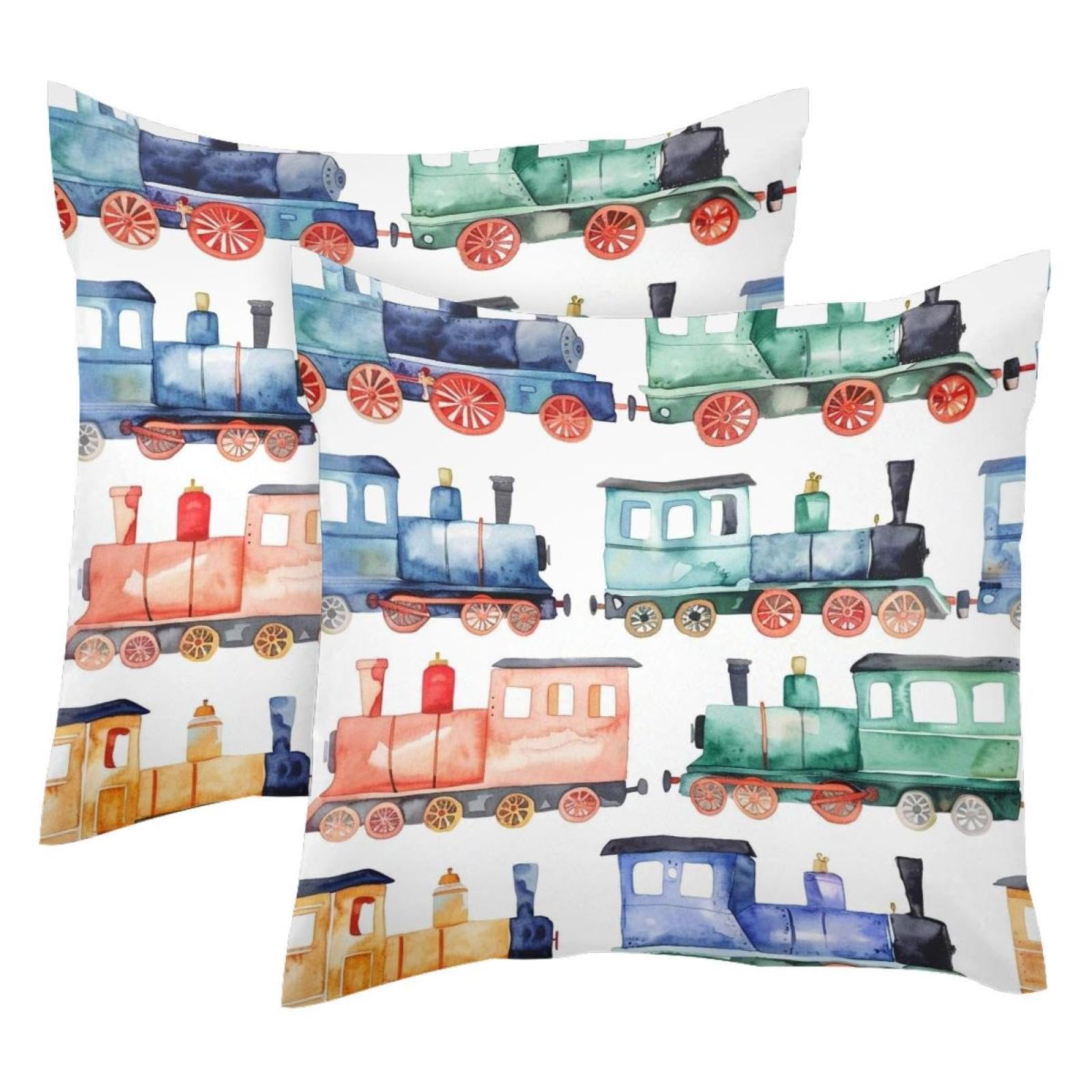 Housses de coussin velours 50x50 cm motif train dessin animé, lot de 2