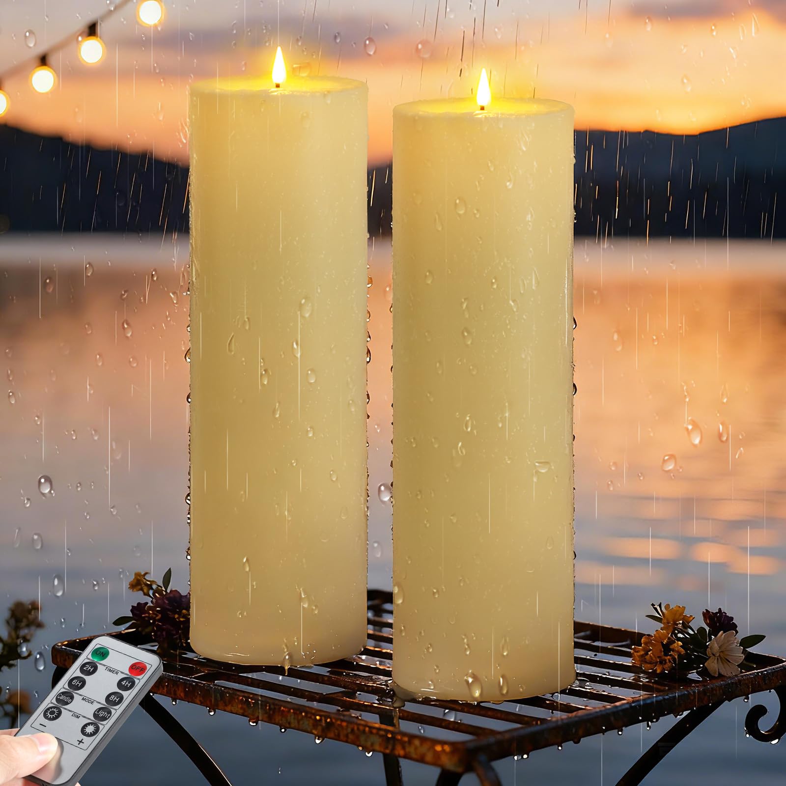 Ketom LED Kerzen mit Fernbedienung, Elektrische Kerzen mit Timer Outdoor, Batterie Dekorative Kerze für Camping, Home Deco, Festivals, Elfenbein, Ohne Batterien