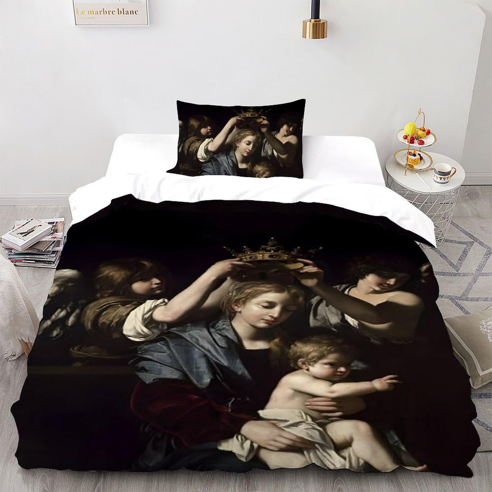 Housse de couette microfibre Harmonie 135x200cm douce et hypoallergénique avec taies 3D