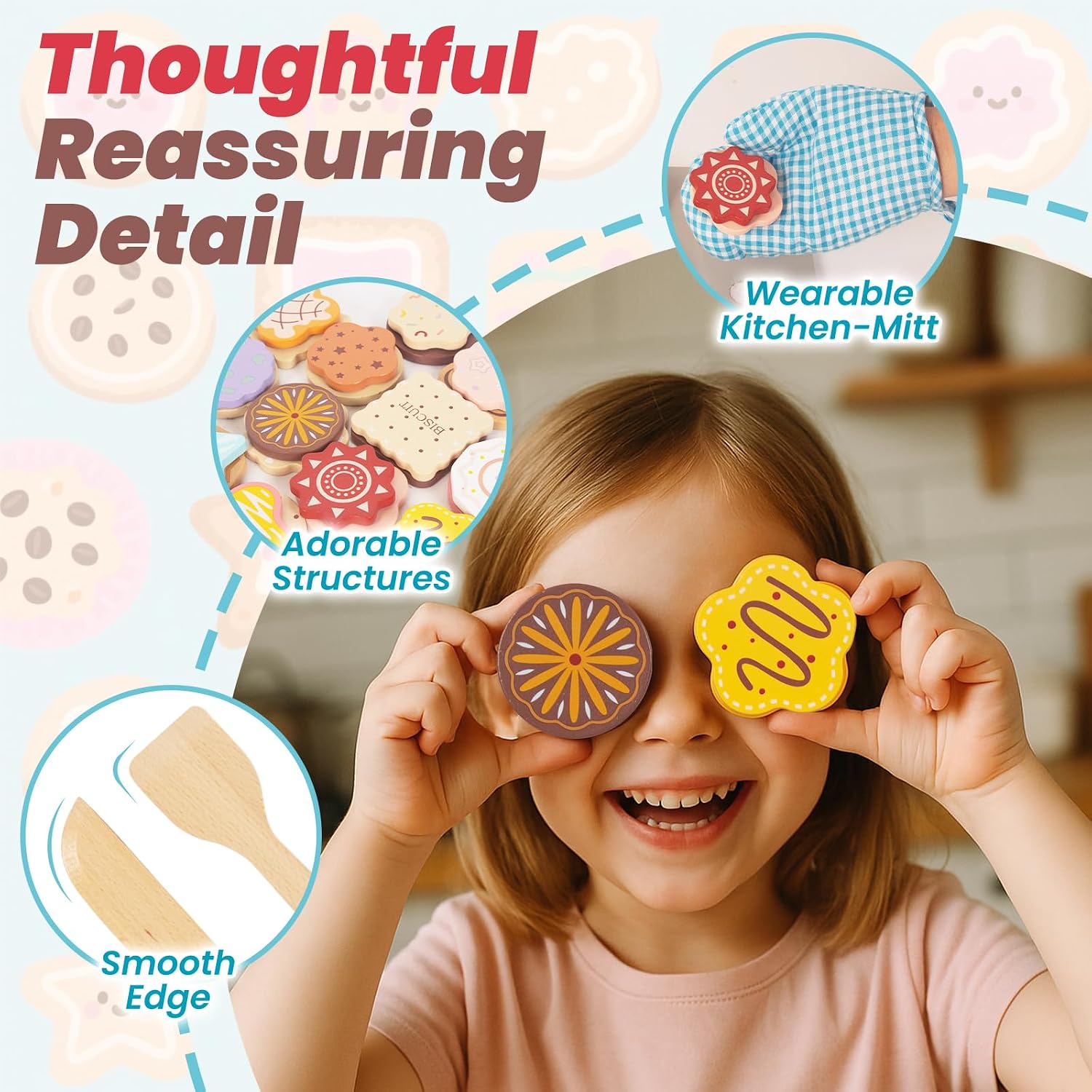 Wooden Cookie Play Food Set for Kids,Slice and Bake Kitchen Toys | Pretend Play Kitchen Food Accessories Baking Set for 3 4 5 Years Old Toddlers Girls Boys Birthday Gifts,Blue