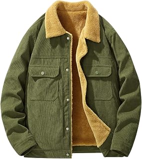 LOIJMK Men's Corduroy Jacket Warm Lined Winter Jacket with Pockets and Buttons Funky Outdoor Jacket Lapels Winter Coat Men's Sweat Jacket Warm Leisure Jacket Transition Jacket Outerwear Men's Jacket