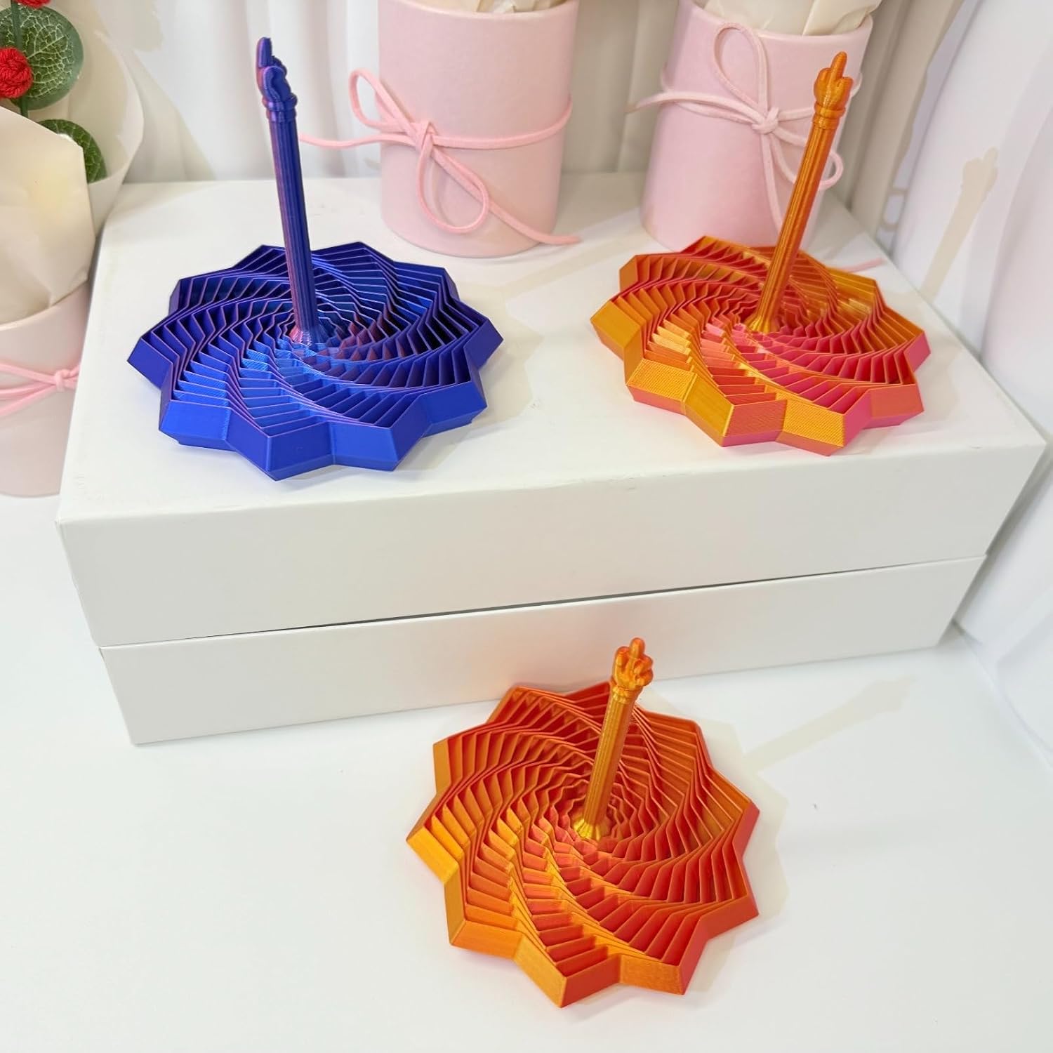 3D Printed Expanded Sensory Fidget Star,Expandable 4.33Inch Fractal Fidget Toys Octagonal with Handle,Honeycomb Whirling Spiral Design with Handle for ADHD & Stress Relief (Blue-Green B) image 5