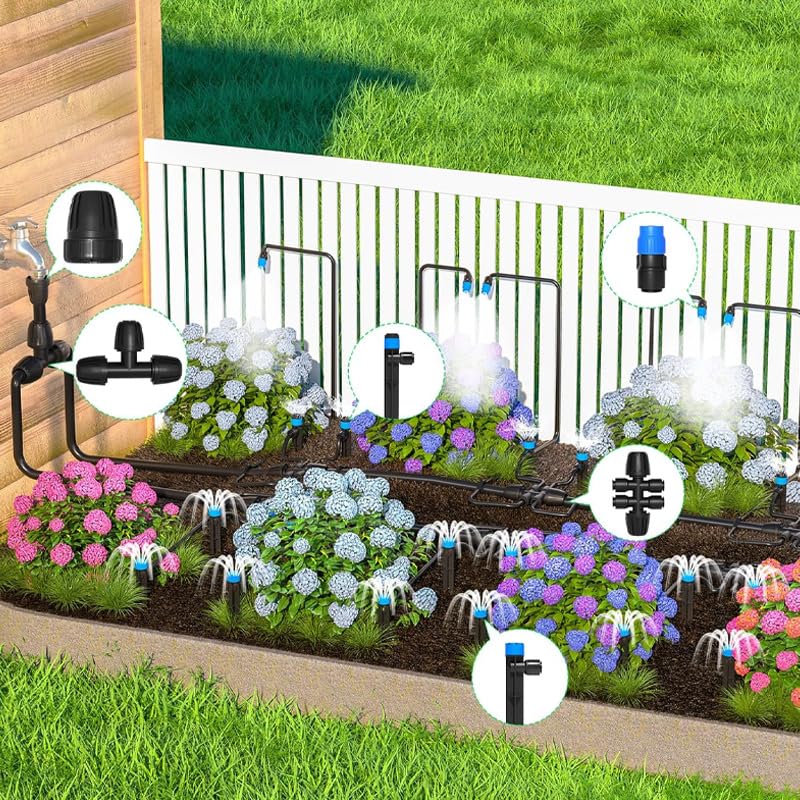 Miniatura 2 de Kit automático de riego por goteo para invernadero, patio y jardín - Sistema de riego de micro nebulización con boquillas ajustables, temporizador y