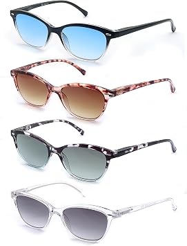 Reading Sunglasses +2.00 Womens Square Readers Sunglasses Stylish Lightweight Ladies Sun Readers 4 Pack Comfortable Fit Black,Clear,Tortoiseshell Frames