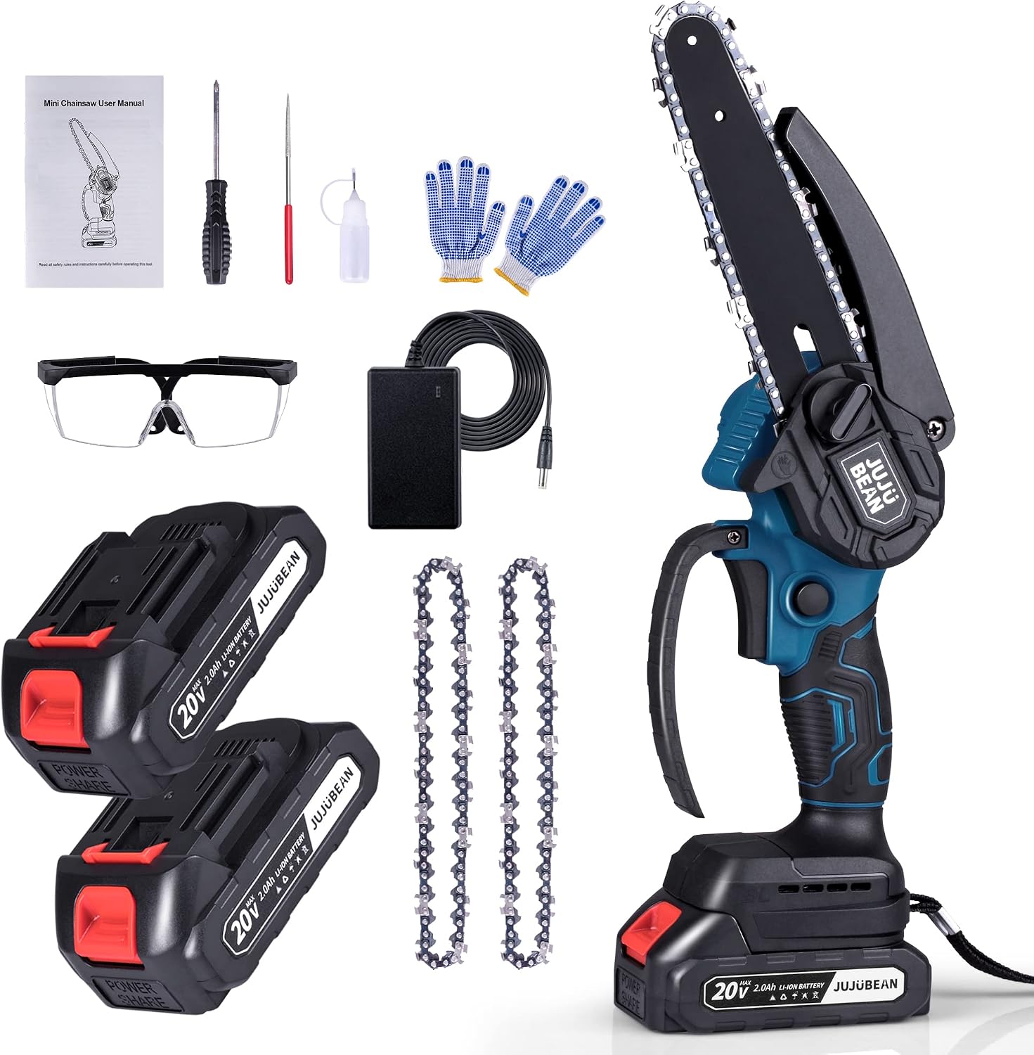 Mini Chainsaw 6 Inch Cordless, Battery Operated Chainsaw with Charger, Portable Handheld Chainsaw, Small Electric Chainsaw as Tree Trimmer Branch Cutter (2 Rechargeable Batteries Included)