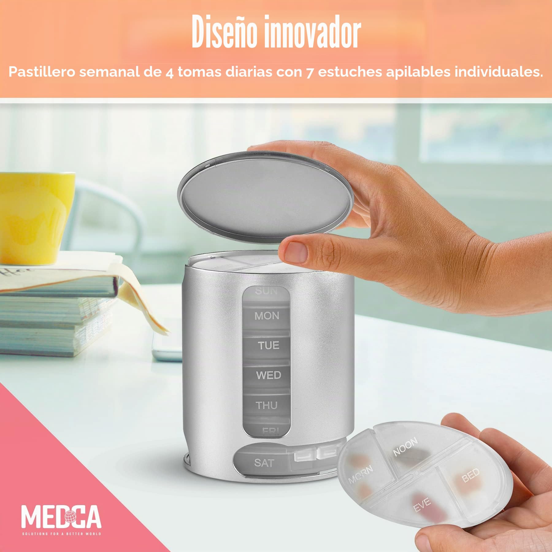 Organizador de píldoras diario apilable, recordatorio semanal de medicamentos con 7 cajas de apilamiento individuales