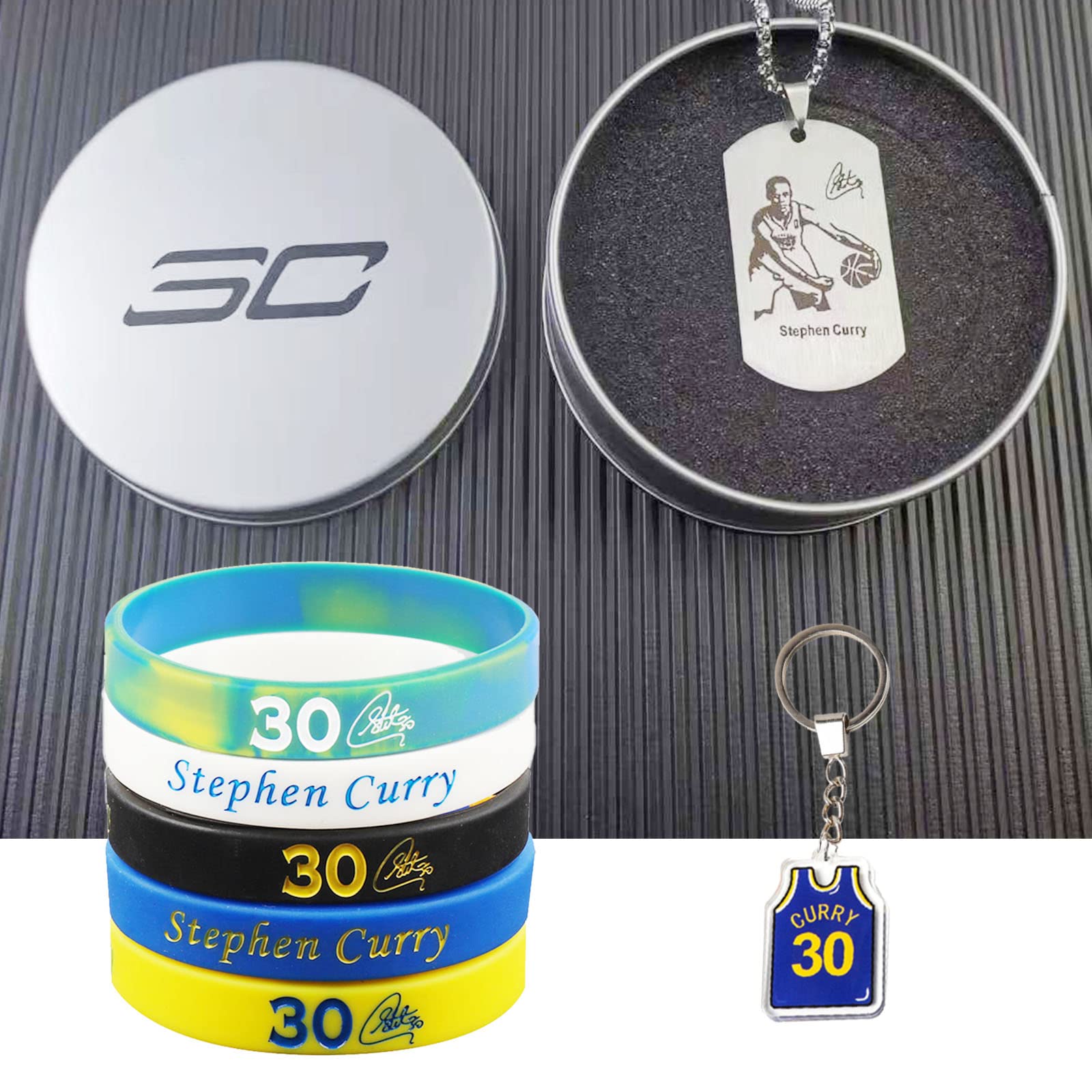 Pulseras de goma, 9 pulseras de silicona, accesorios de baloncesto con pulsera de baloncesto, llavero, collar, juego de regalo de baloncesto para hombre y adolescente