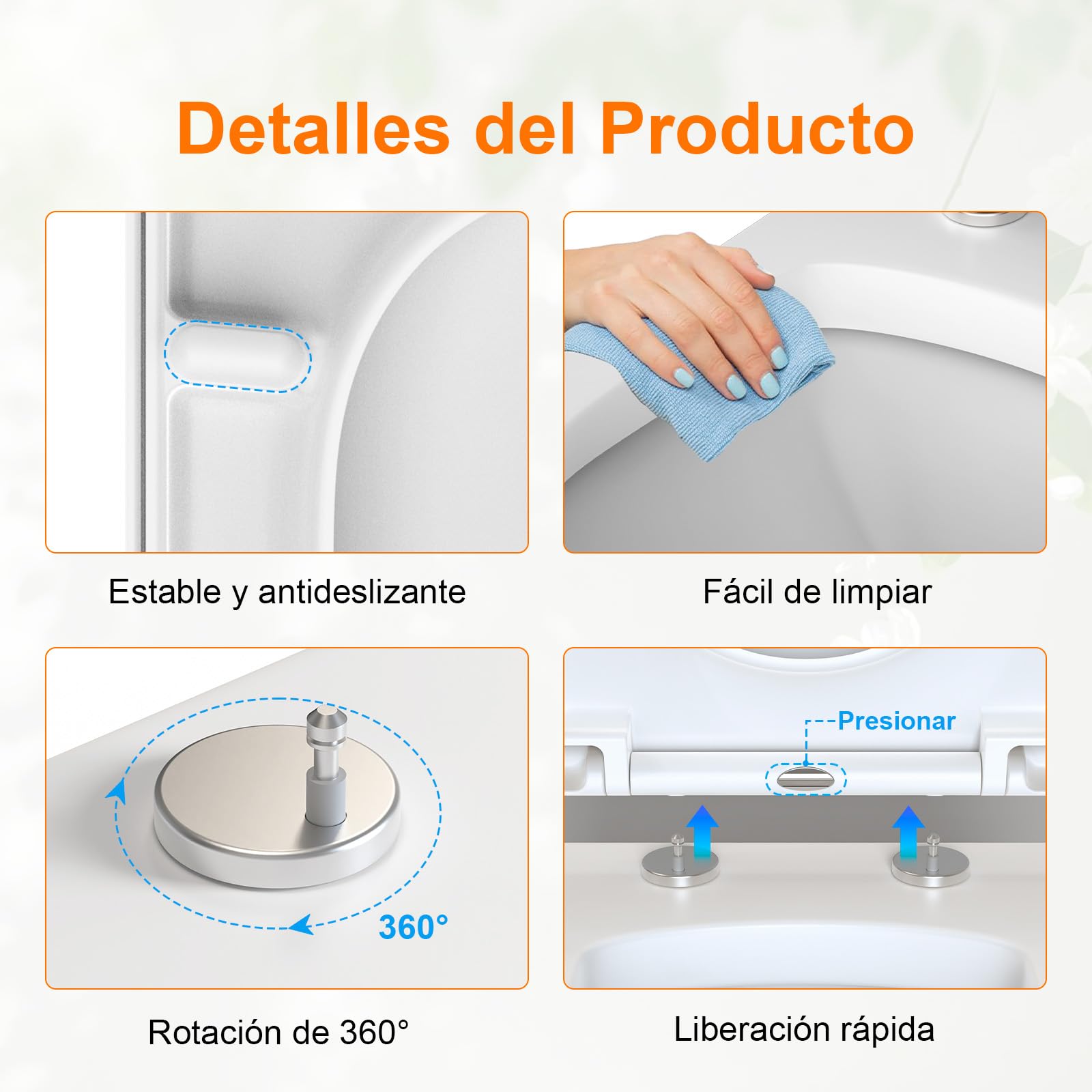 GRIFEMA Tapa WC Universal Premium - UF Resin, Efecto Cerámico, Antibacteriana, No Amarillea - Cierre Suave Silencioso - Liberación Rápida - Fácil Montaje - Tapa Inodoro Forma D [Exclusivo en Amazon]