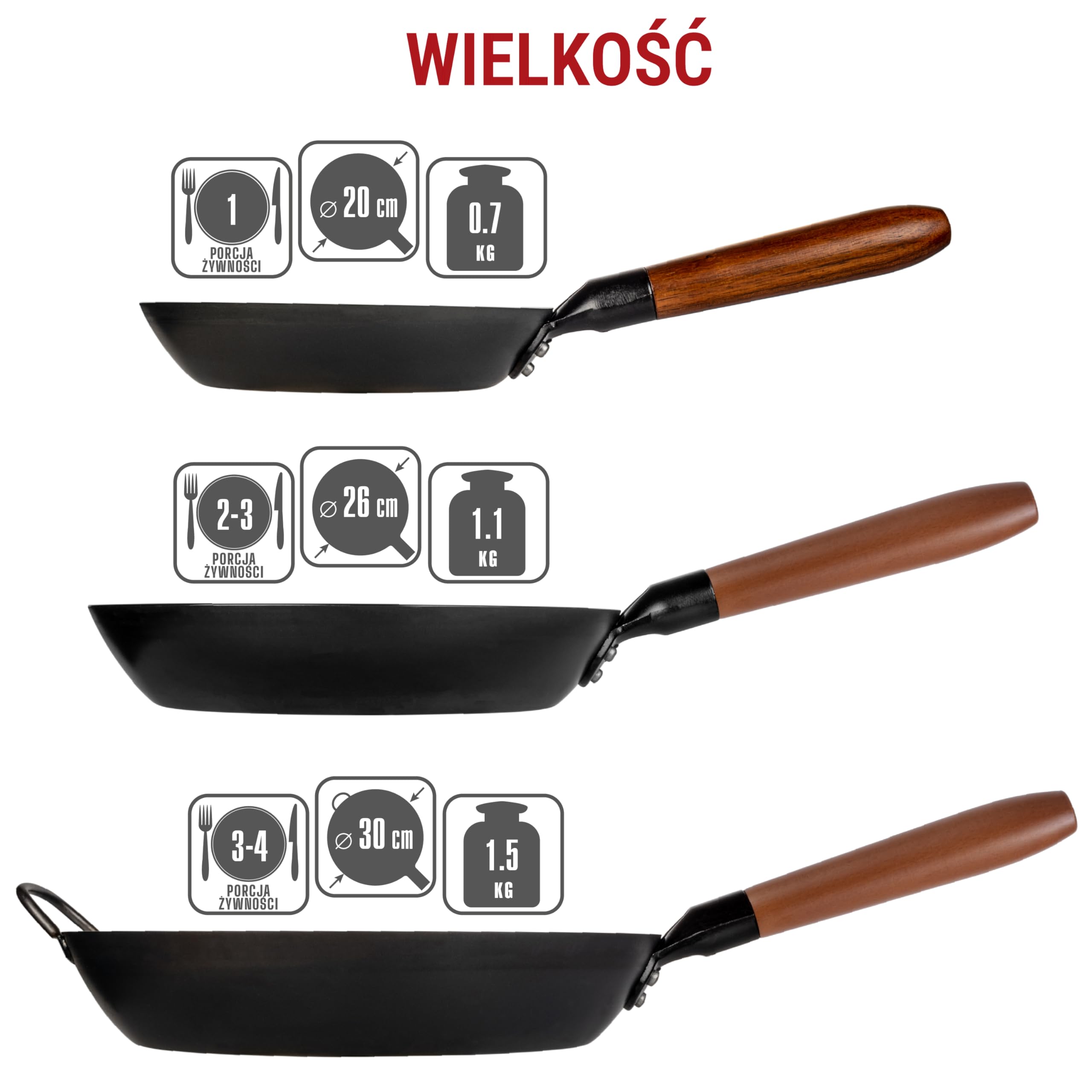 YOSUKATA Patelnia z Węglowej Stali Bez Powłoki z Odpinaną Drewnianą Rączką 26 cm – Odporna na Wysokie Temperatury, Do Indukcji i Zdrowego Gotowania - Patelnia do Smażenia na Wszystkich Typach Kuchenek
