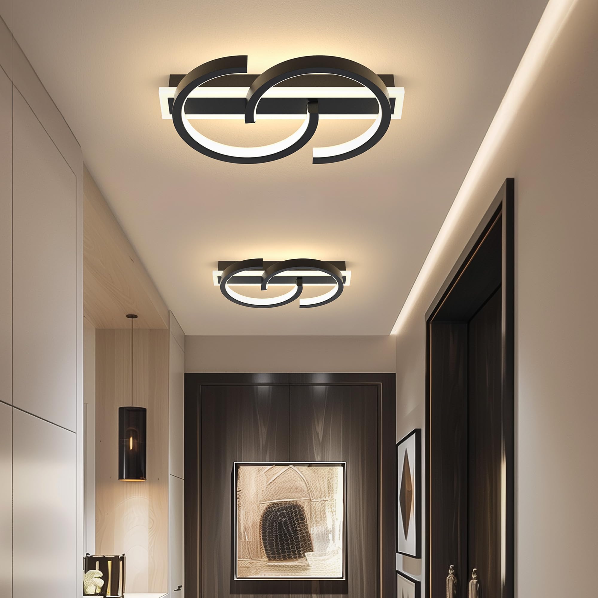 LUOLONG Plafoniera a LED 30cm plafoniera nera 25W 3000K lampada da soggiorno rotonda 2 anelli plafoniera camera da letto Illuminazione da soffitto a led moderna per ufficio studio