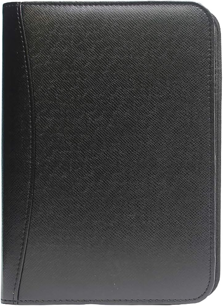 Portfolio Folder A6 Leather Padfolio Zipped Executive Conference Folder with Calculator Refillable Binder Notebook